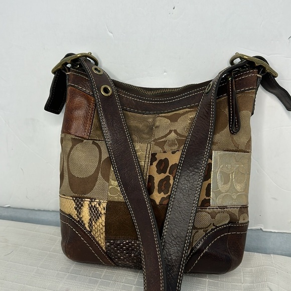 Vintage Coach Animal Print Patchwork Suede, Leather, Canvas & Velvet Hobo Bag - Picture 3 of 8